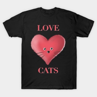 Love Cats Furry Heart Face T-Shirt